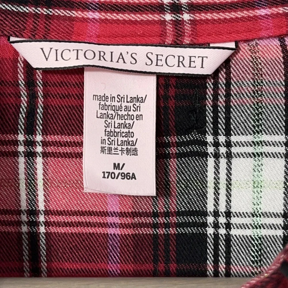 Victoria's Secret Flannel‎ Sleep Shirt Womens Medium Red Plaid Lightweight